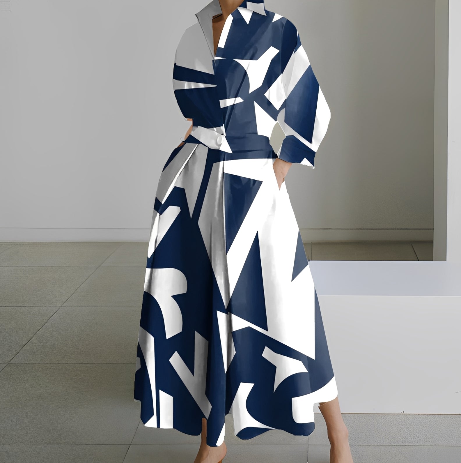 Martha - Robe chemise élégante à motif abstrait pour femmes