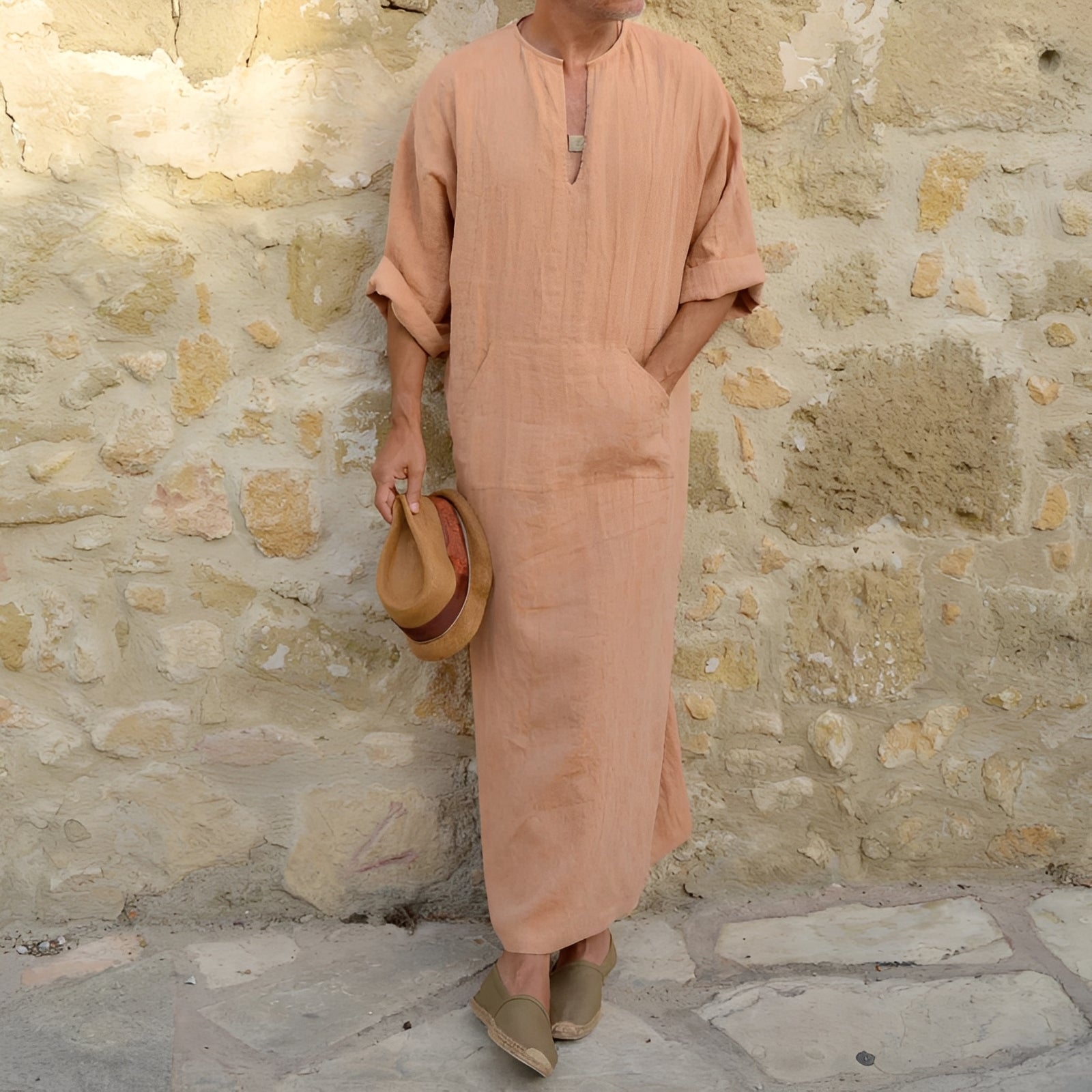 Josiah - Robe-chemise longue simple avec ouverture pour hommes