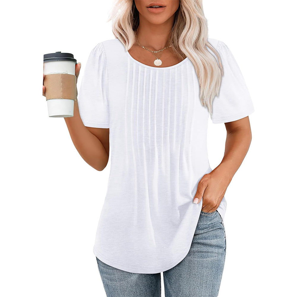 Patricia - Chemise plissée décontractée avec encolure ronde pour femmes