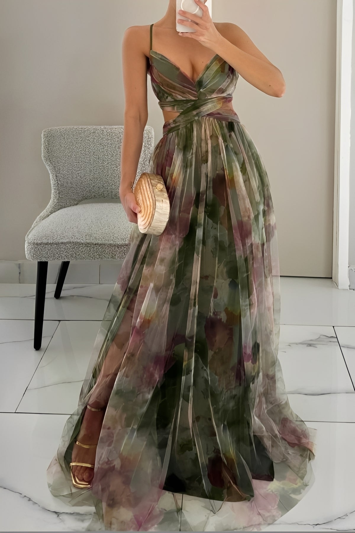 Olivia - Robe longue élégante à motif floral pour femmes