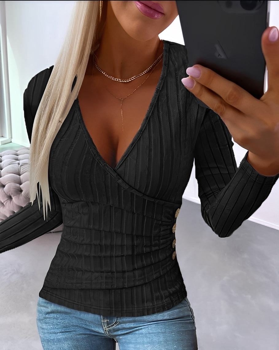 Annie - Lässiger gestreifter Pullover mit V-Ausschnitt für Damen