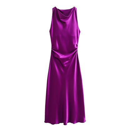 Veronica - Elegant mid-length dress with open back for women