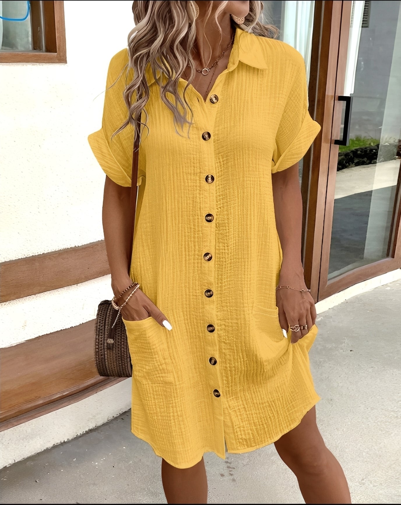 Shelley - Robe-chemise confortable avec patte de boutonnage pour femmes