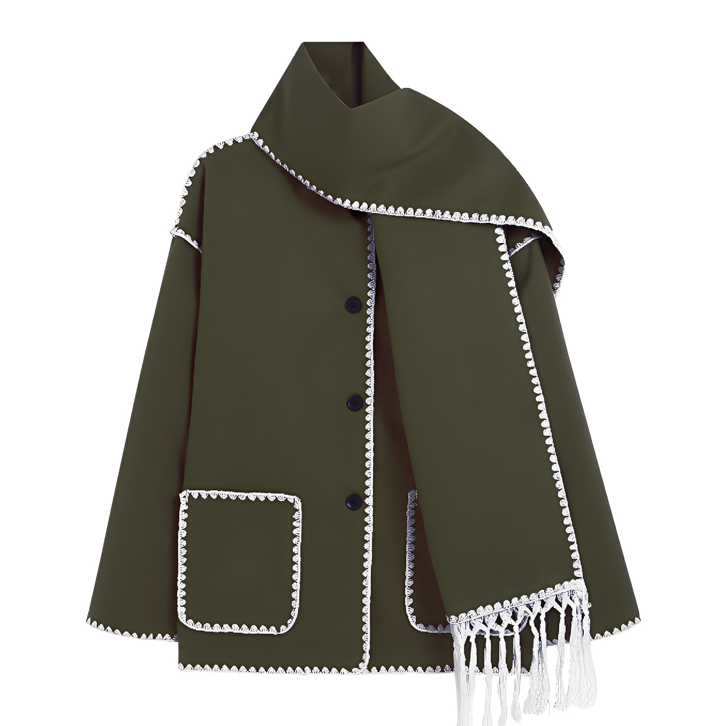 Amilia - Veste ample et élégante en laine avec écharpe pour femmes