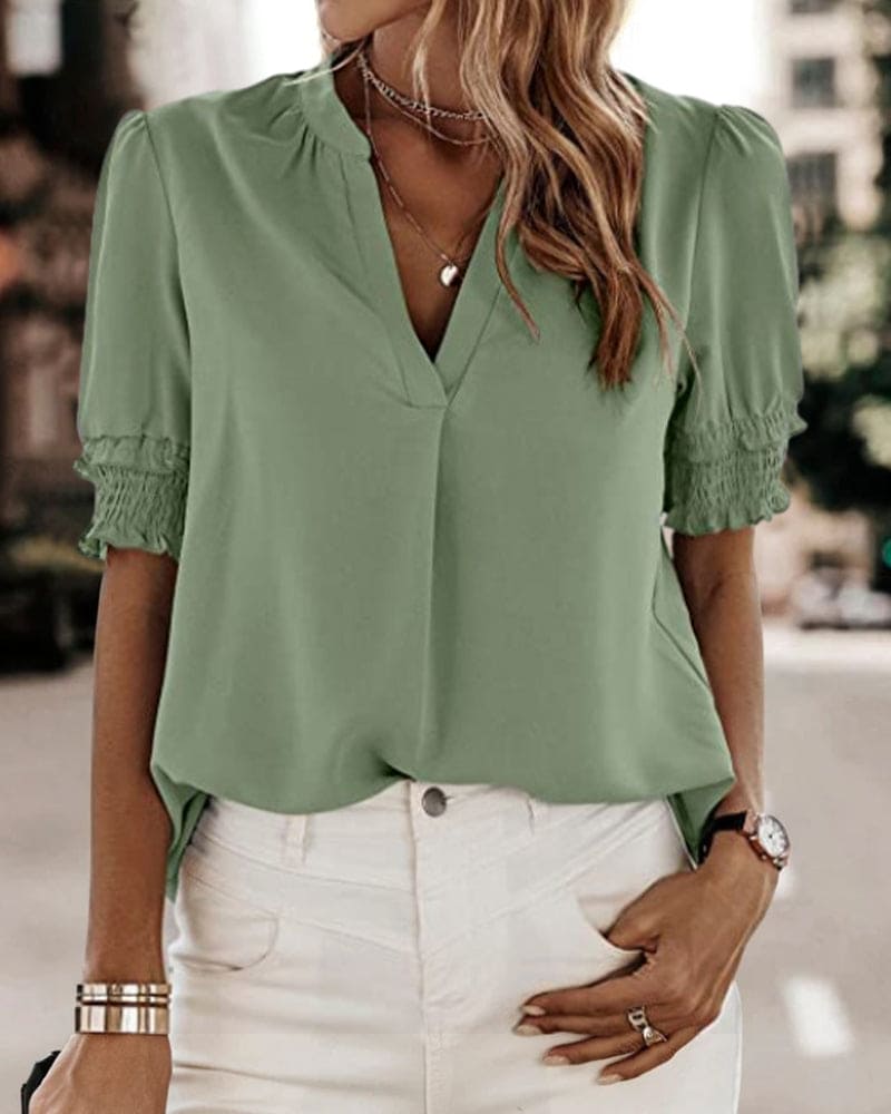Sophia – Blouse Col V Manches Courtes