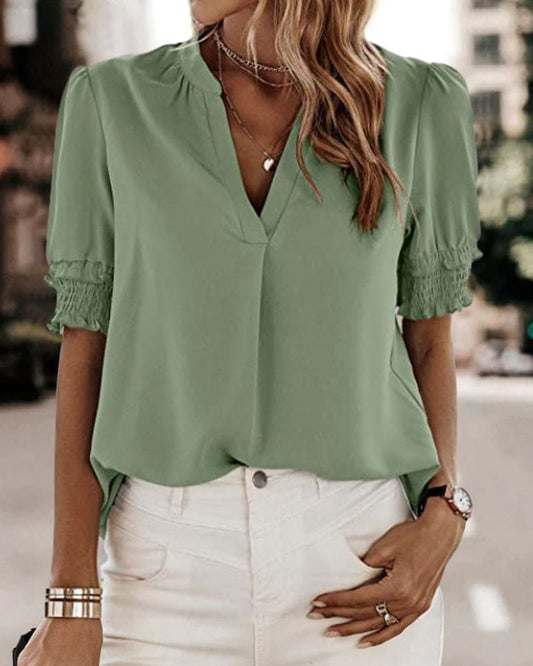 Sophia – Blouse Col V Manches Courtes