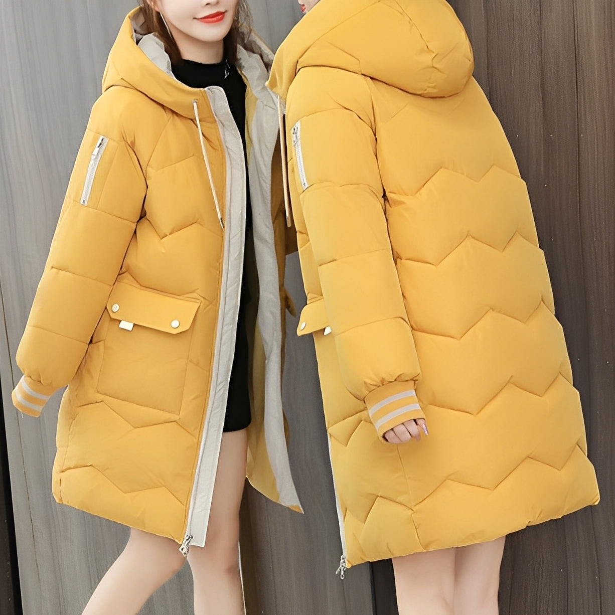 Catherine - Trendy long padded coat with hood for women