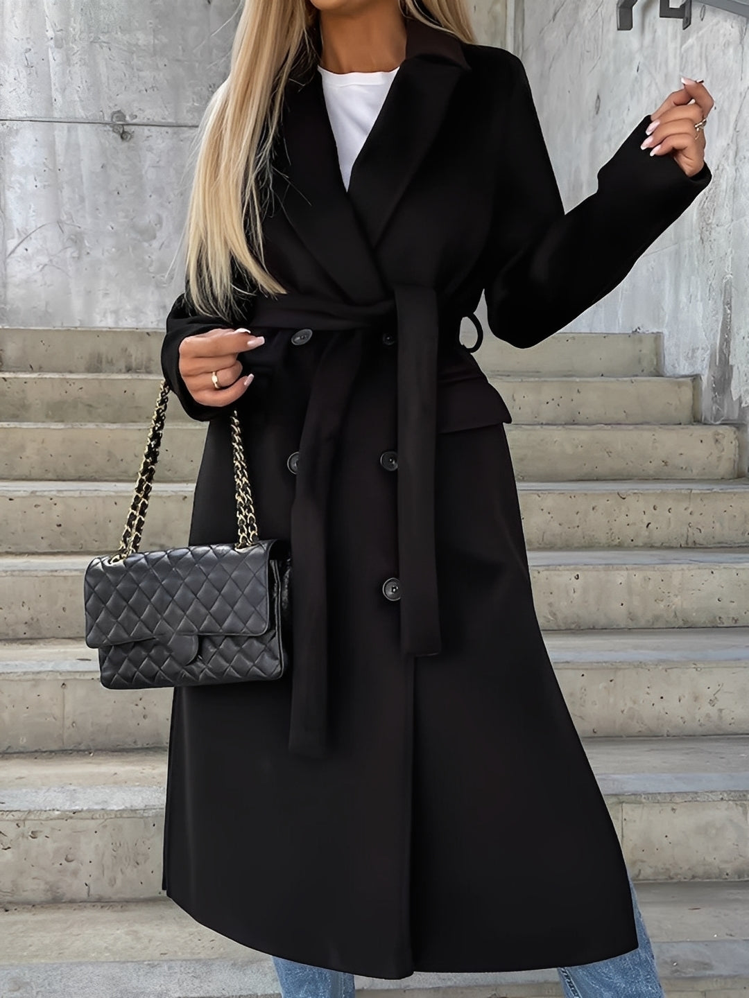 Evelyn - Manteau croisé chic avec long col pour femmes