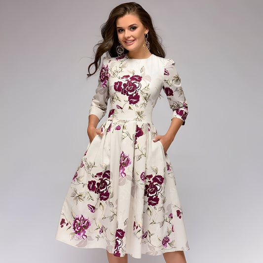 Catherine - Elegant A-line dress with floral print for women