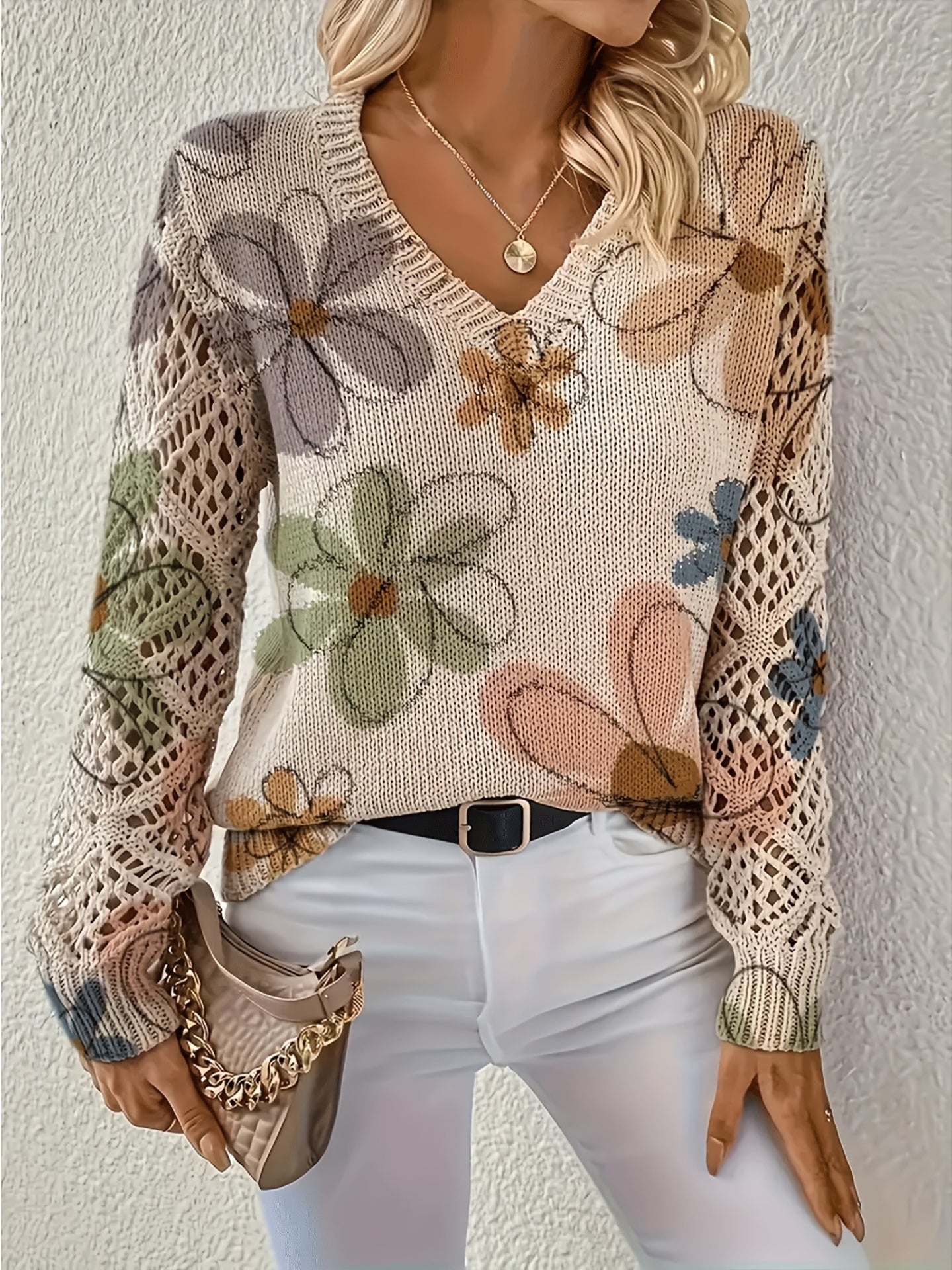 Ashtyn - Pull chic avec motif floral pour femmes