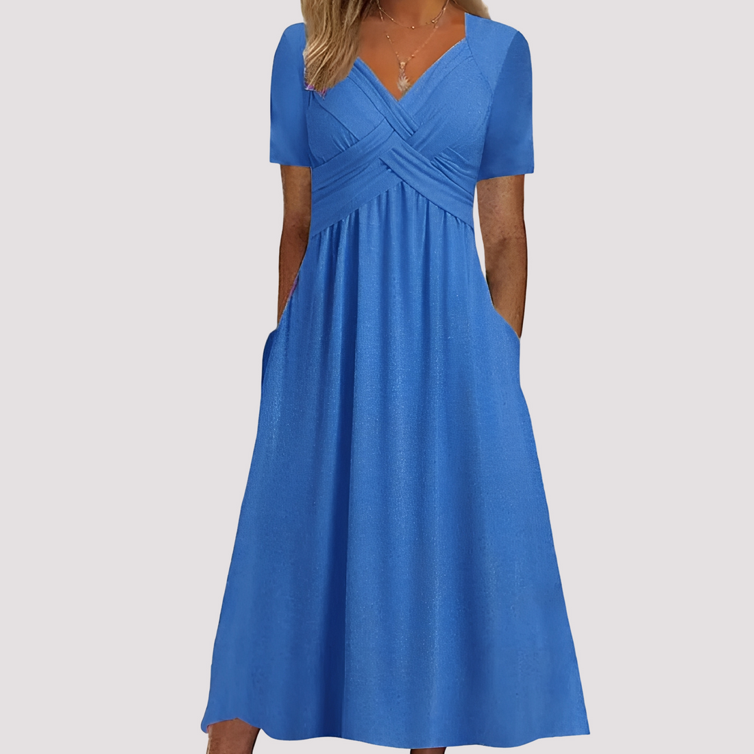 Gabriella - Robe midi élégante avec col en V pour femmes