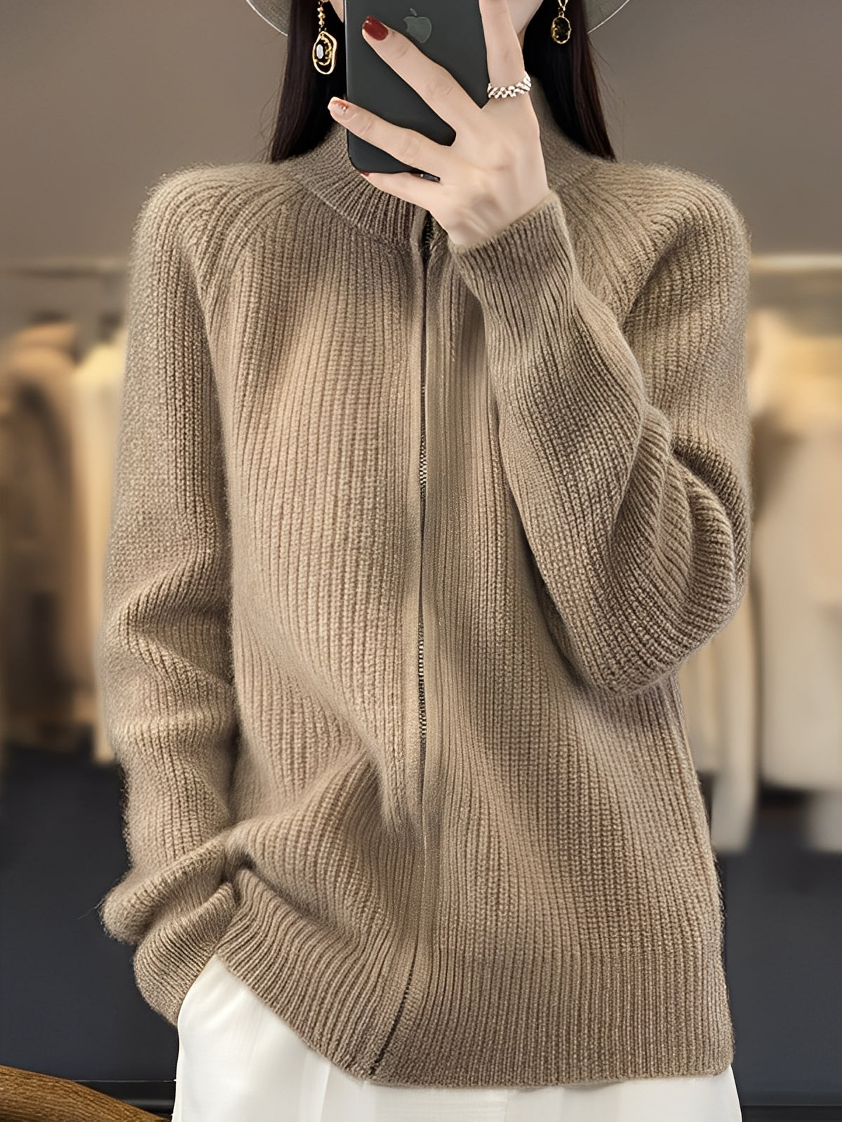 Brylee - Veste en laine contemporaine avec fermeture éclair pour femmes