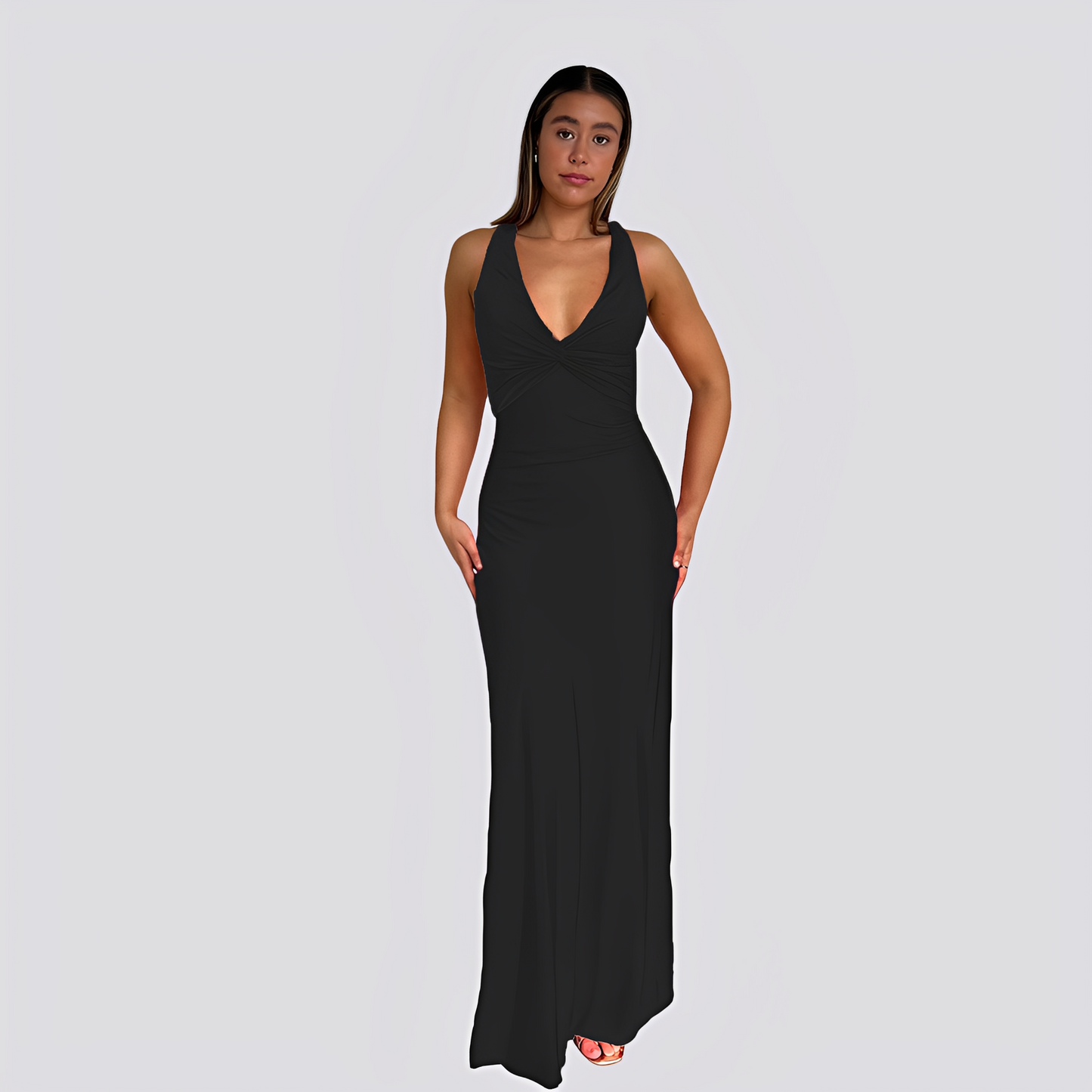 Caroline - Elegant Long Dress with V-Neckline for Women