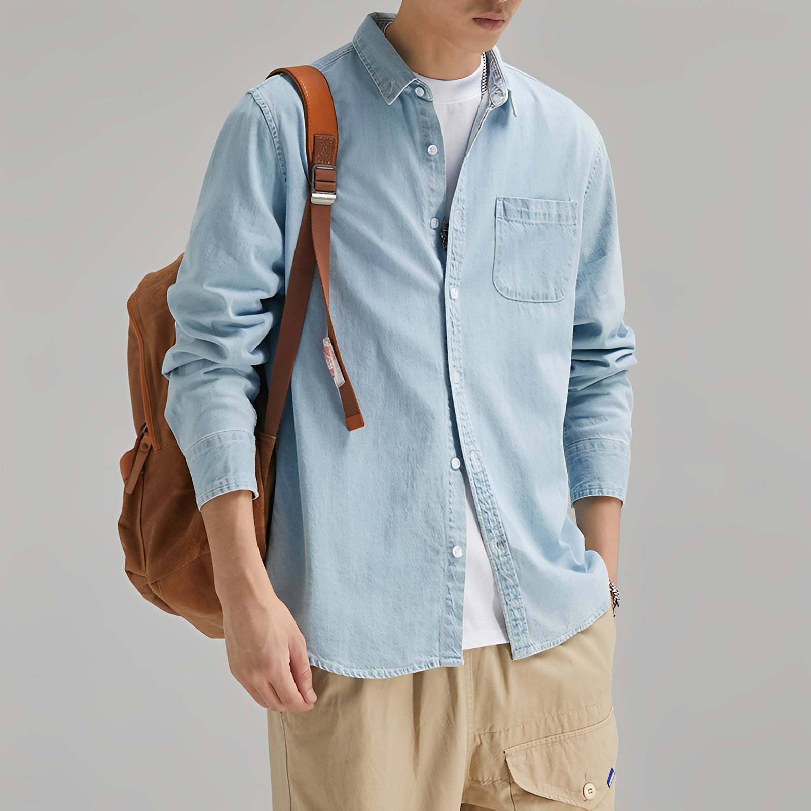 Dale - Chemise décontractée en jean avec poche pour homme