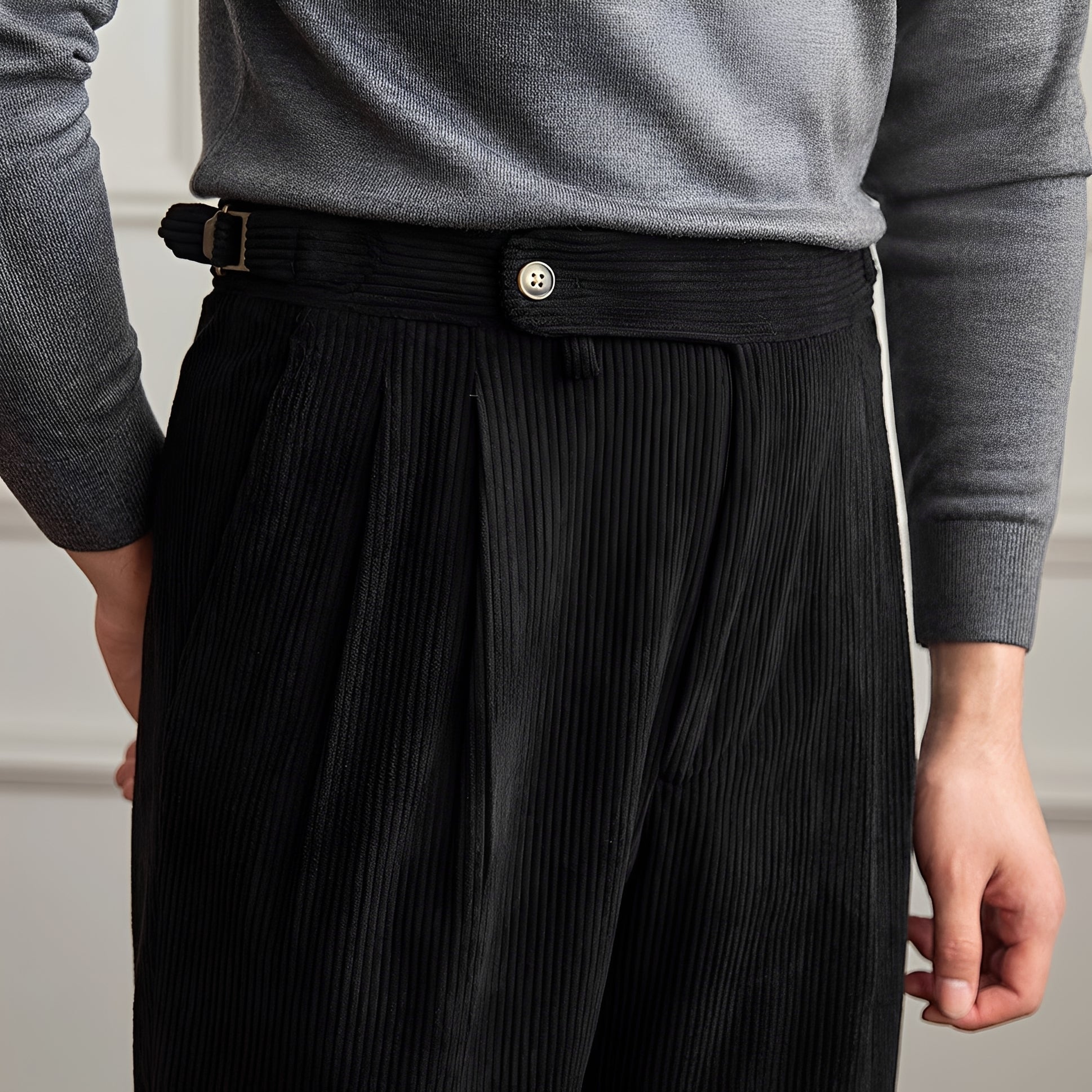 Rafael - Pantalon à Taille Haute en Velours Texturé