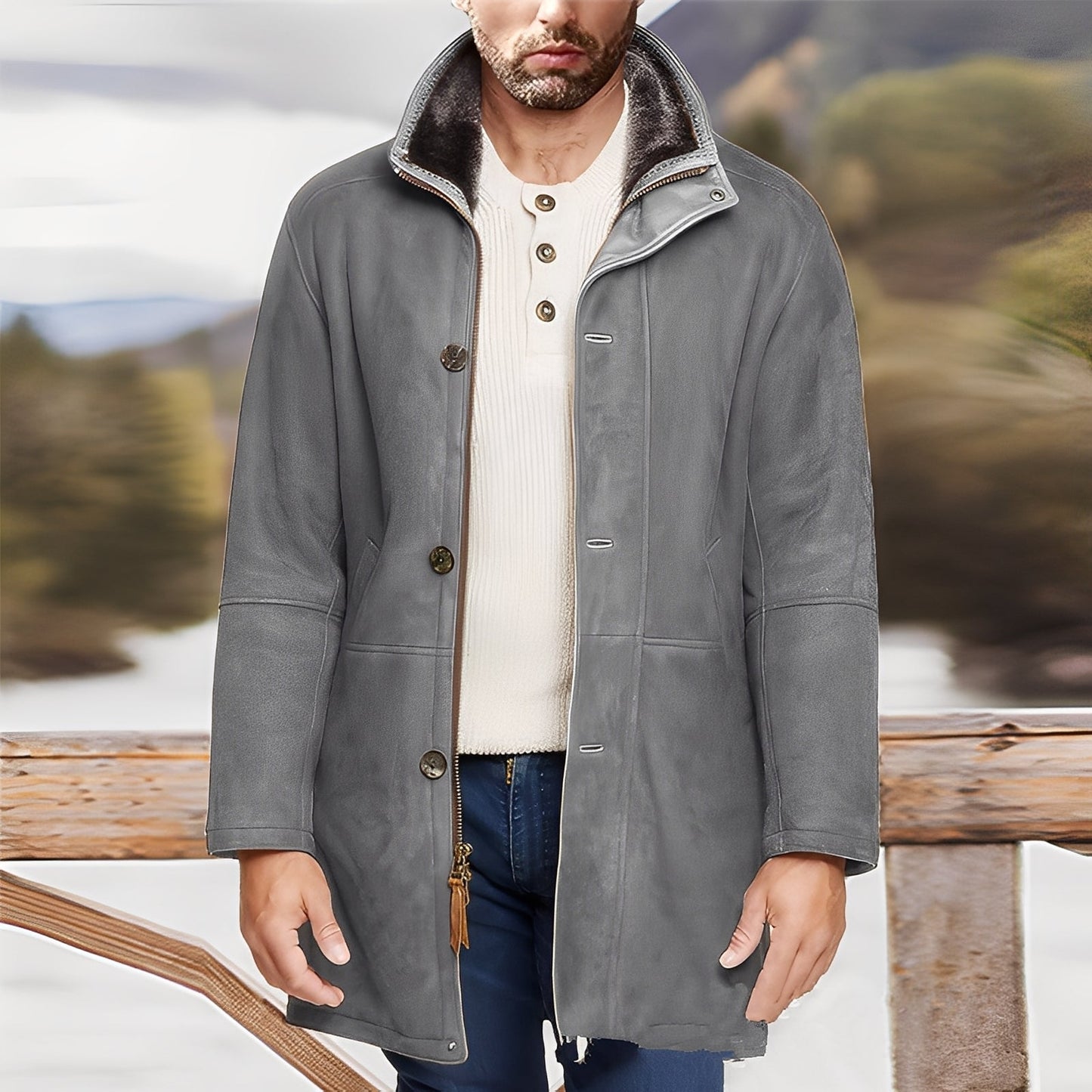 Eddie - Veste classique mi-longue en daim pour hommes