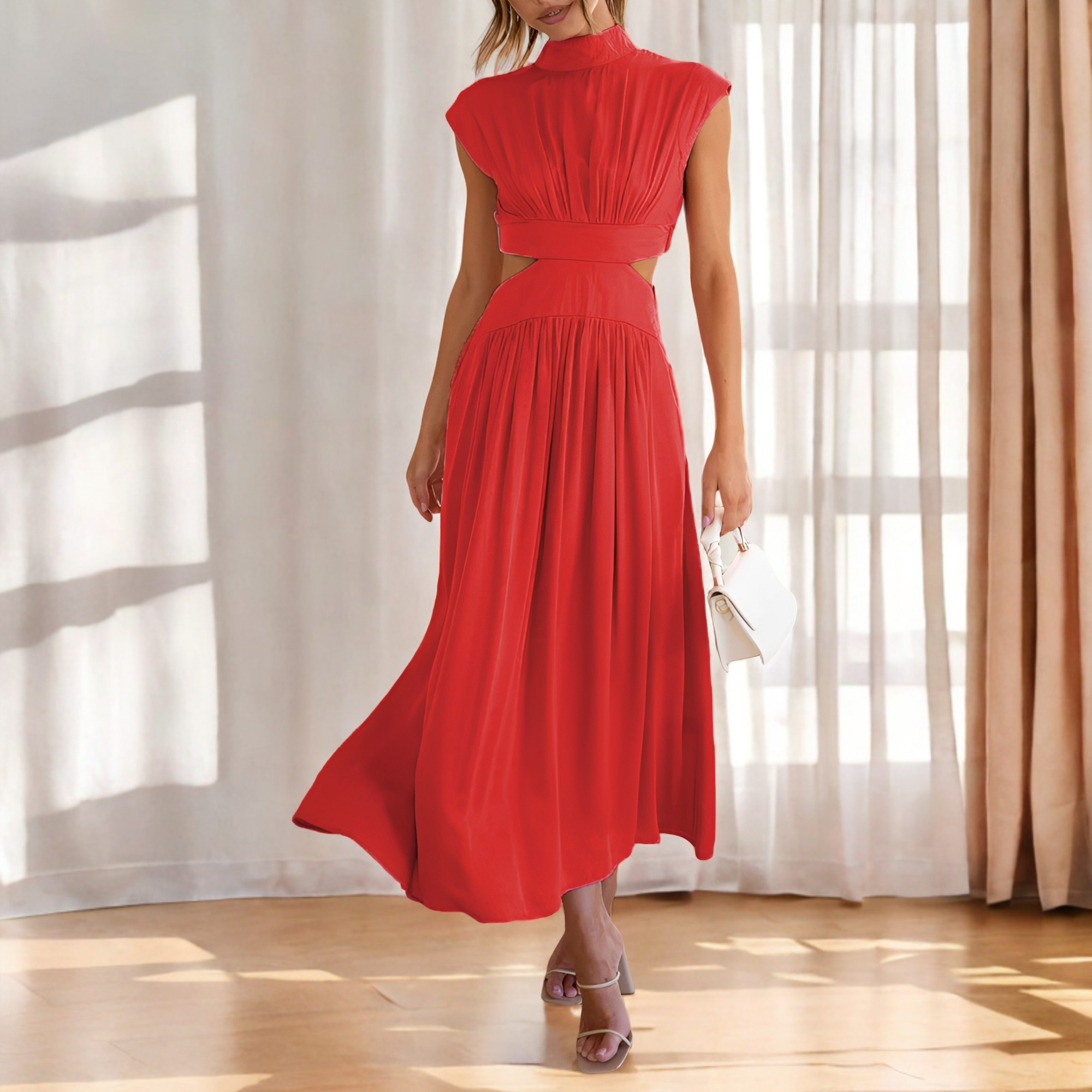 Christina - Robe maxi décontractée avec découpe à la taille pour femmes