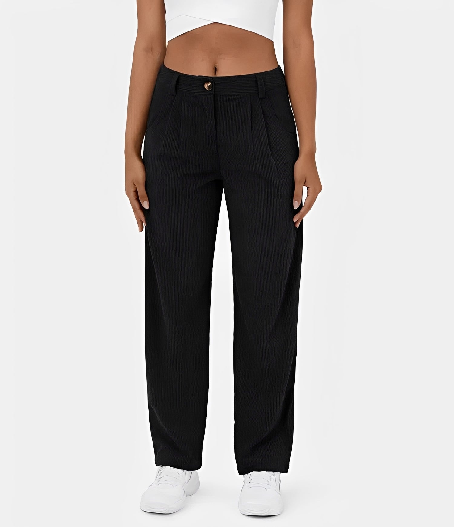Liana - Pantalon côtelé taille haute et relax