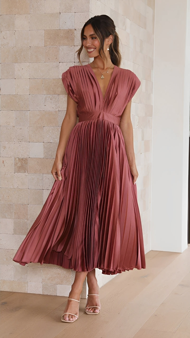 Alexia - Robe midi chic avec décolleté en V pour femmes