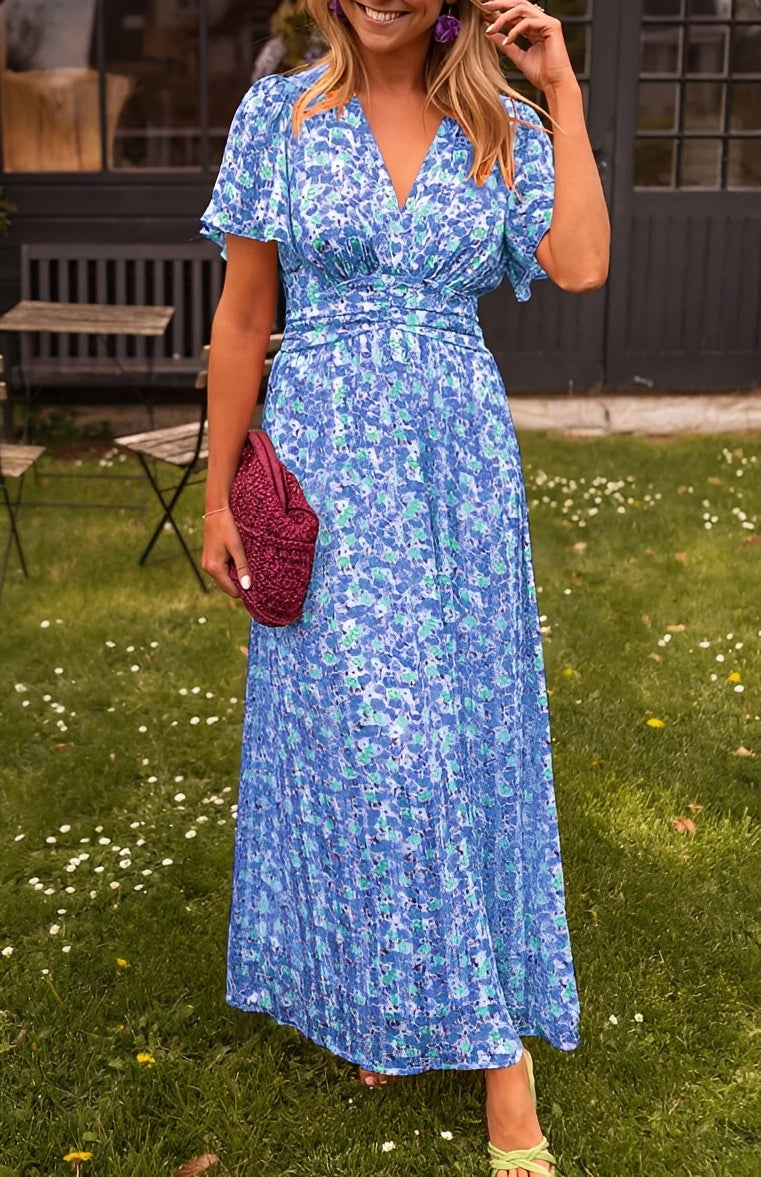 Rachel - Robe longue élégante à col en V pour femmes