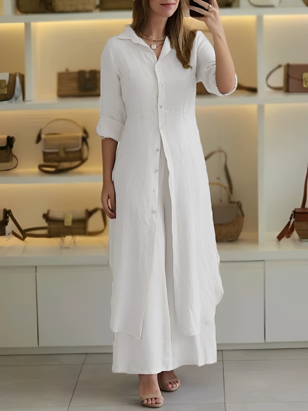 Telsa - Ensemble féminin deux pièces chic avec chemise longue