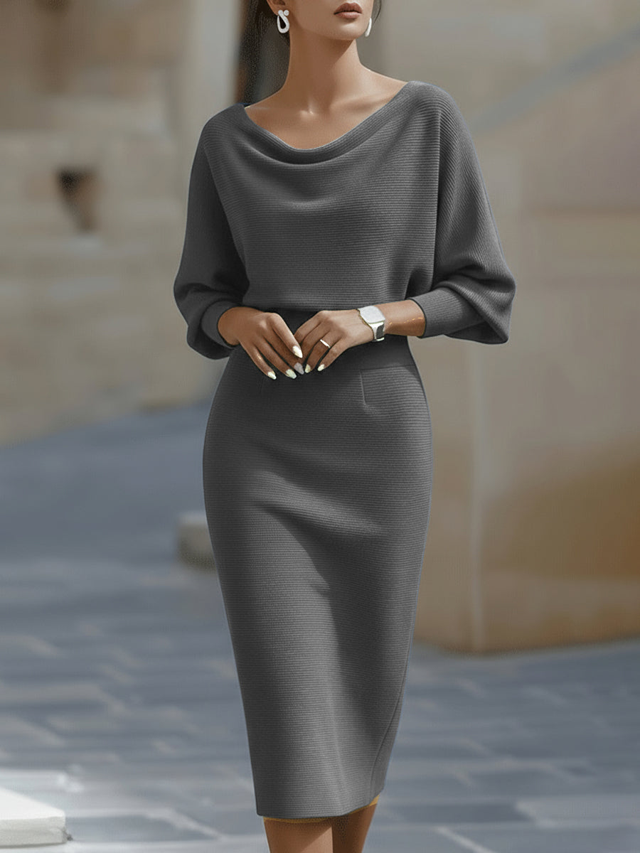 Wendy - Robe Midi Élégante avec Col Drapé