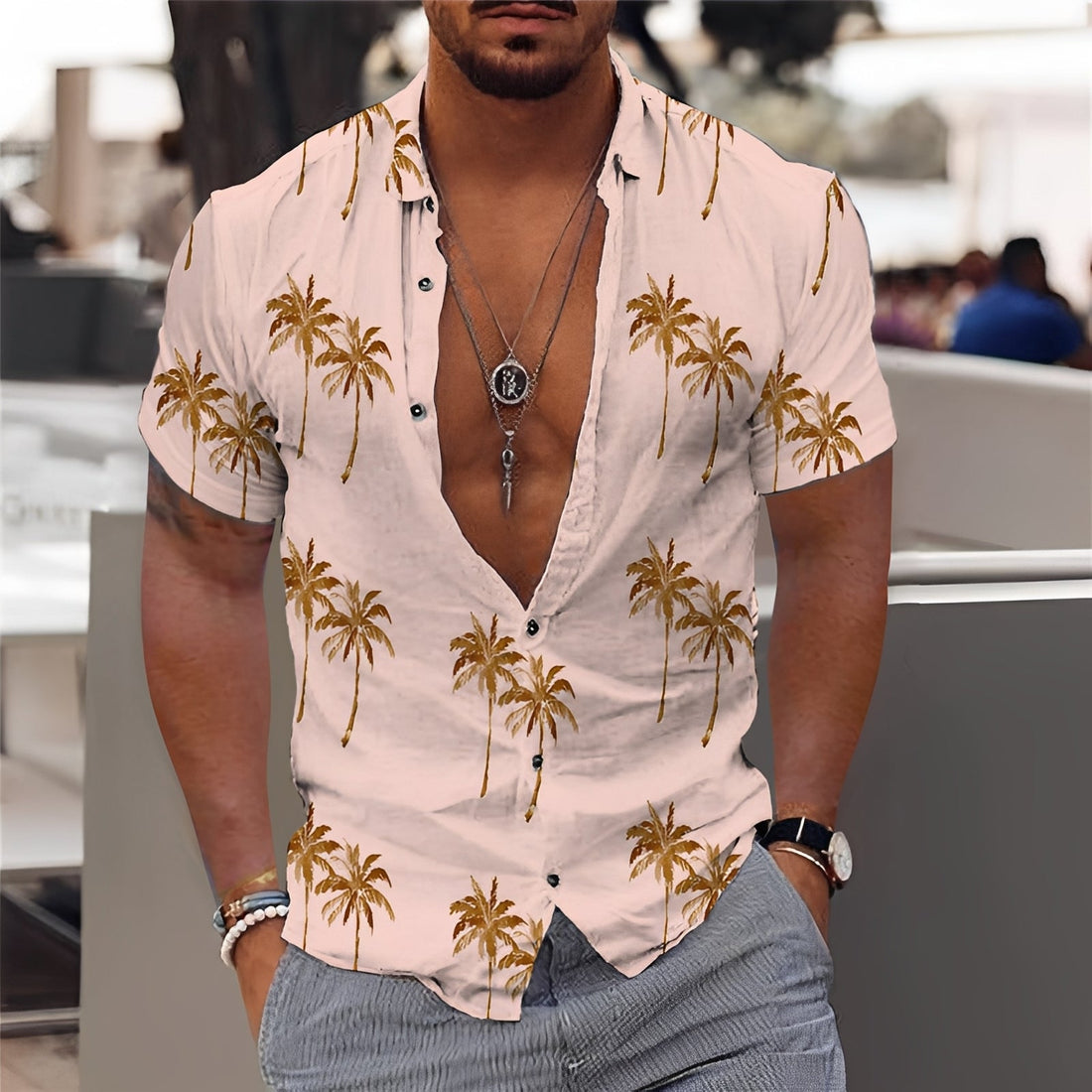 Hector - Chemise homme élégante à motif palmier