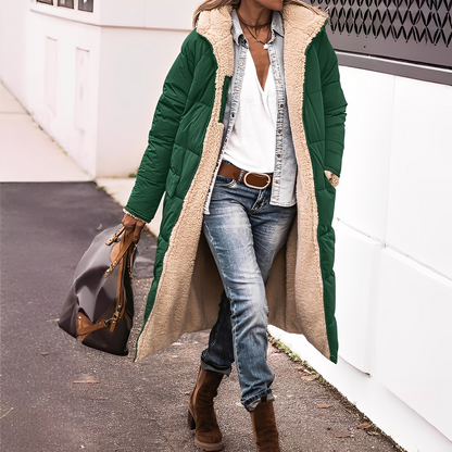 Nadège - Langer gesteppter Wintermantel mit Kapuze für Damen