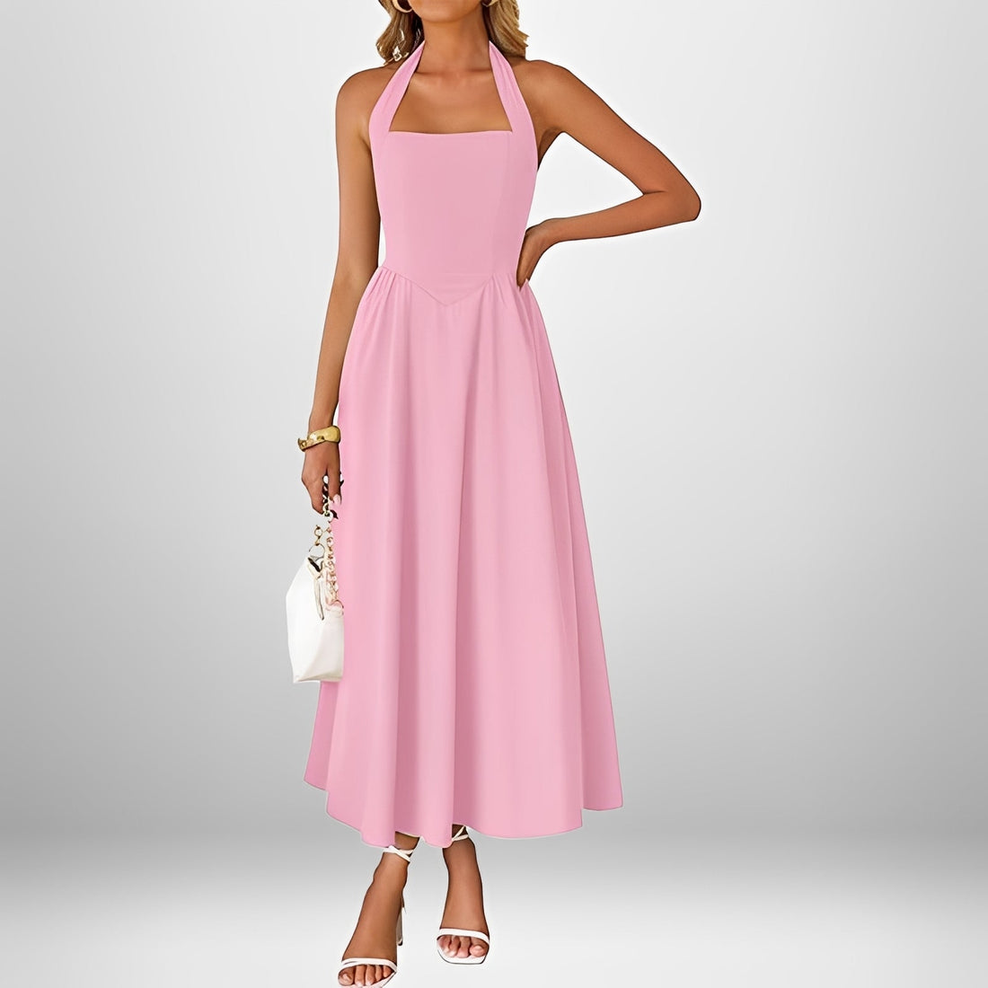 Joanna - Élégante Robe Midi à Col Halter