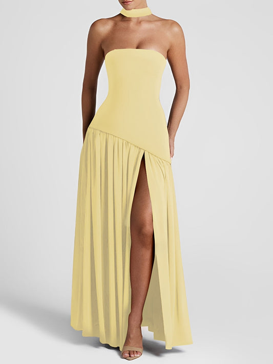 Georgia - Elegant strapless dress with high slit for women