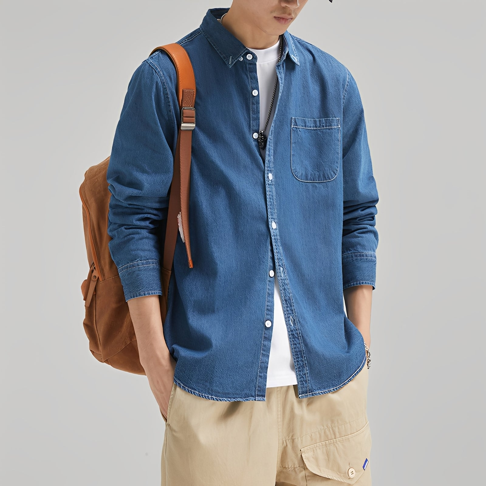 Dale - Chemise décontractée en jean avec poche pour homme