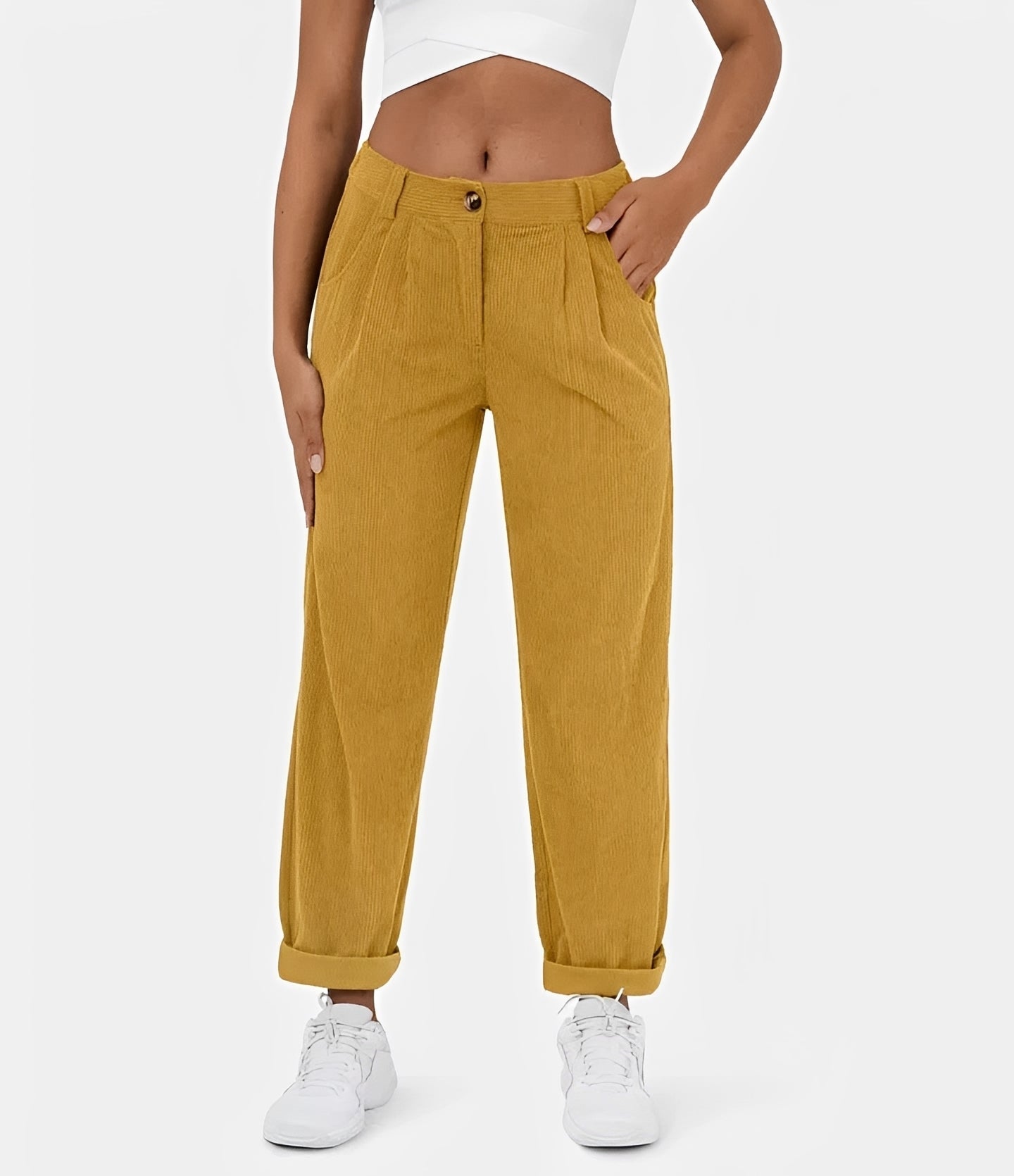 Liana - Pantalon côtelé taille haute et relax