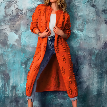 Nancy - Long cardigan chic avec pompons pour femmes