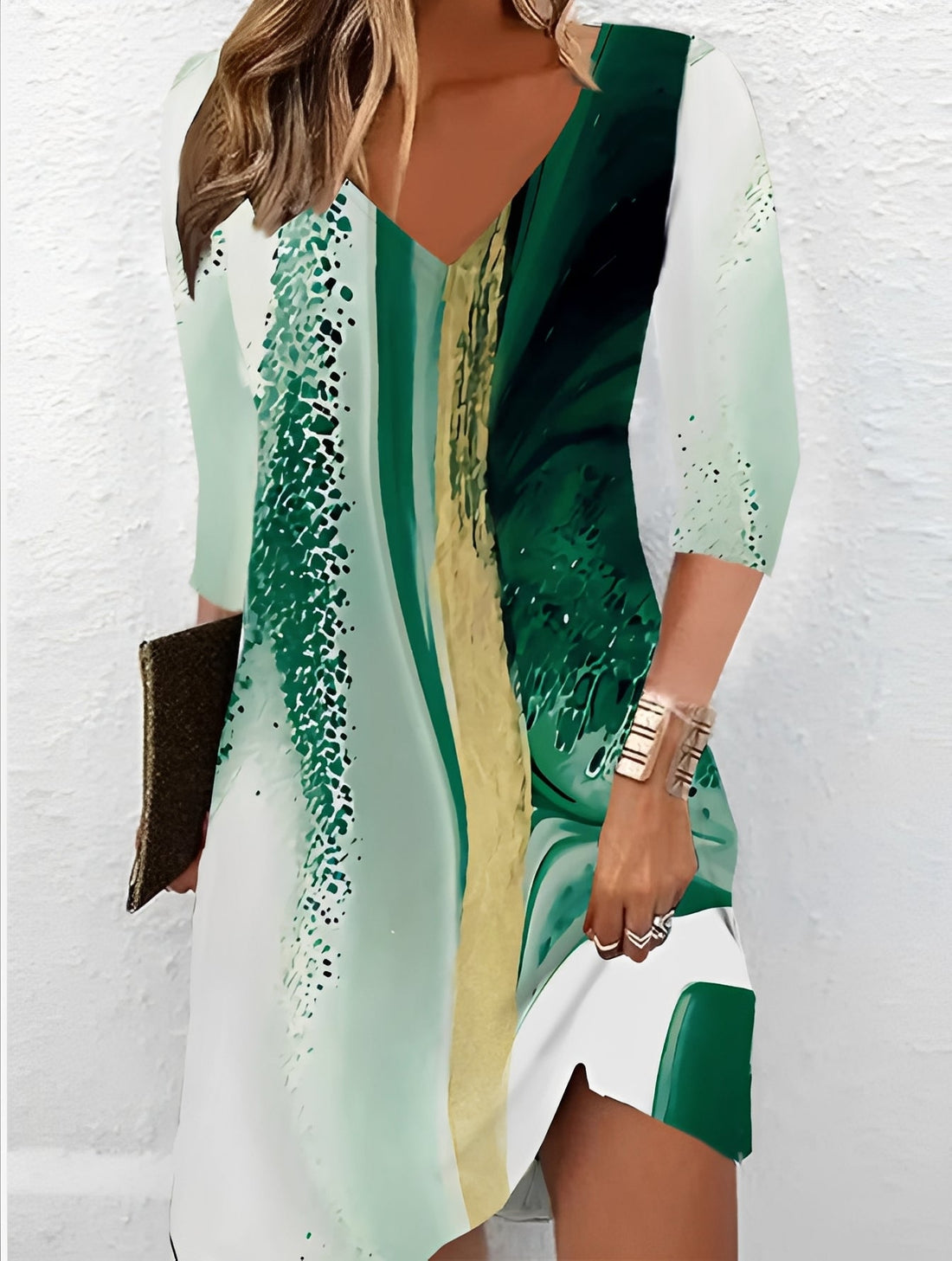 Alicia - Robe chic avec col en V et imprimé pour femmes