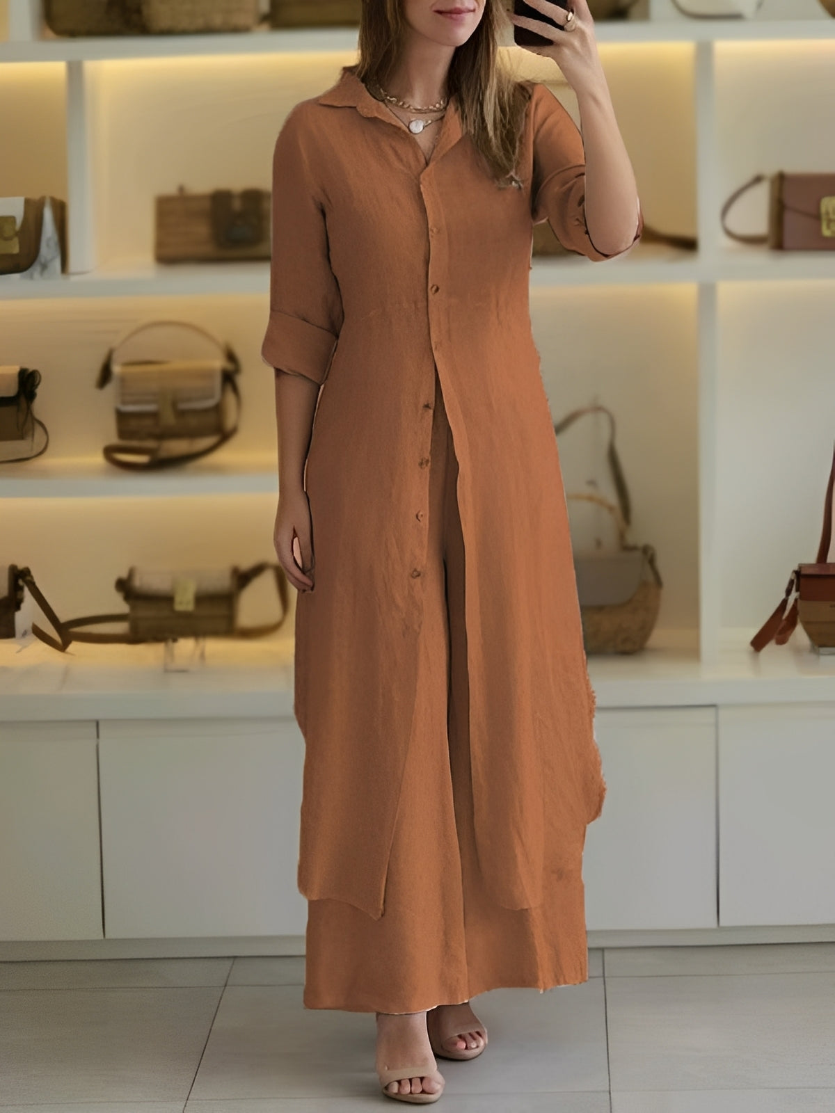 Telsa - Ensemble féminin deux pièces chic avec chemise longue