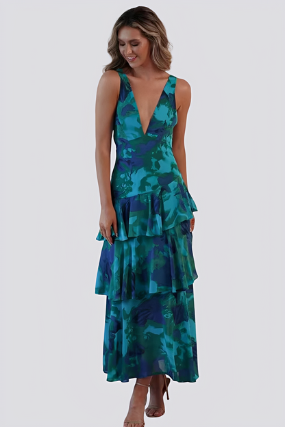 Hazel - Long backless dress with floral pattern for women