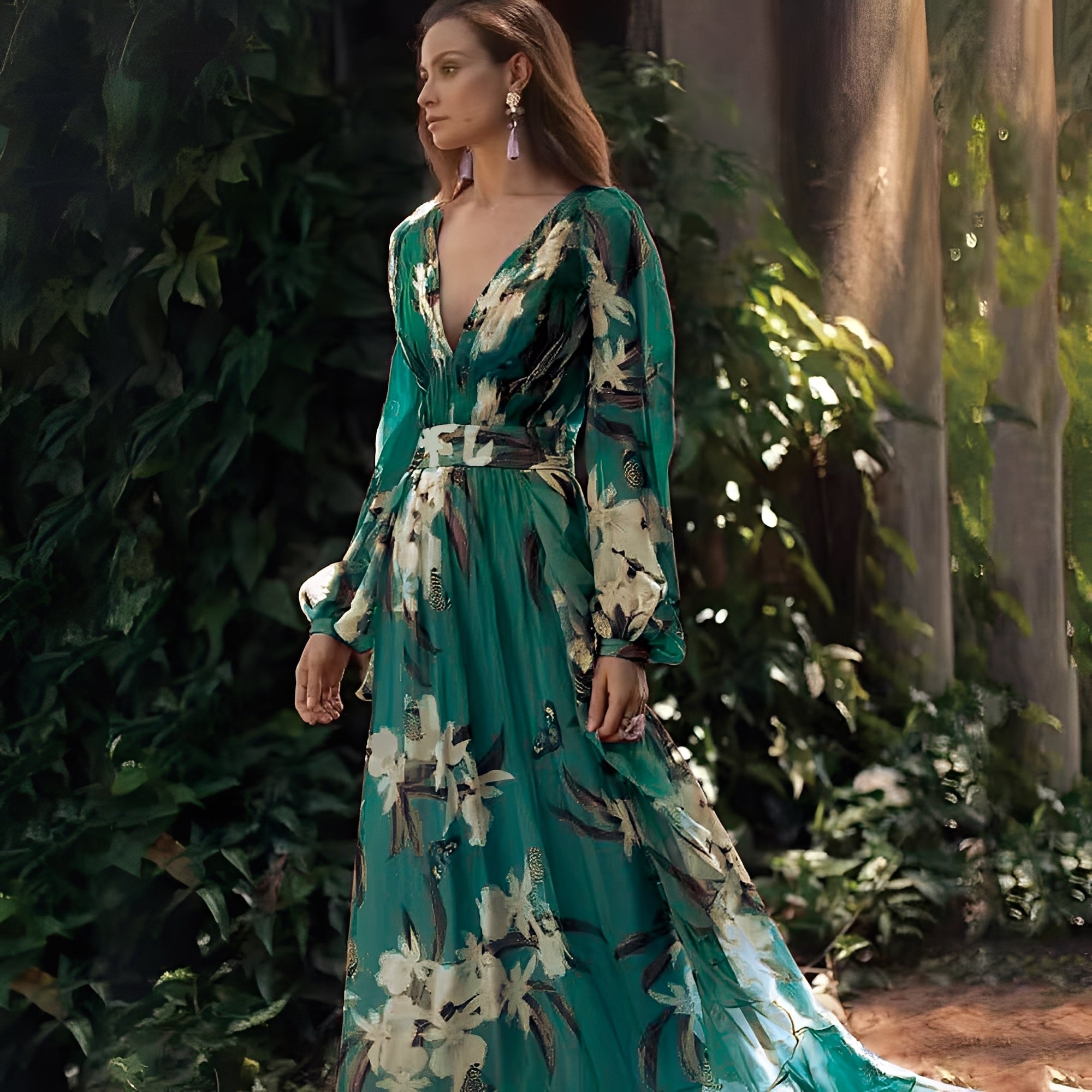 Karine - Robe longue élégante à col en V pour femmes