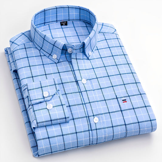 Nikolas - Chemise en coton à carreaux pour homme, style décontracté