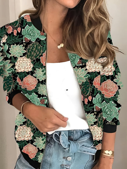 Elsie - Modische Jacke mit Reißverschluss und Blumenmuster für Damen