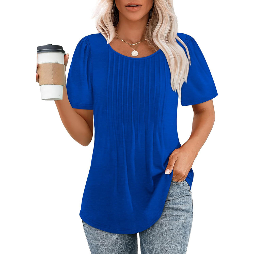 Patricia - Chemise plissée décontractée avec encolure ronde pour femmes