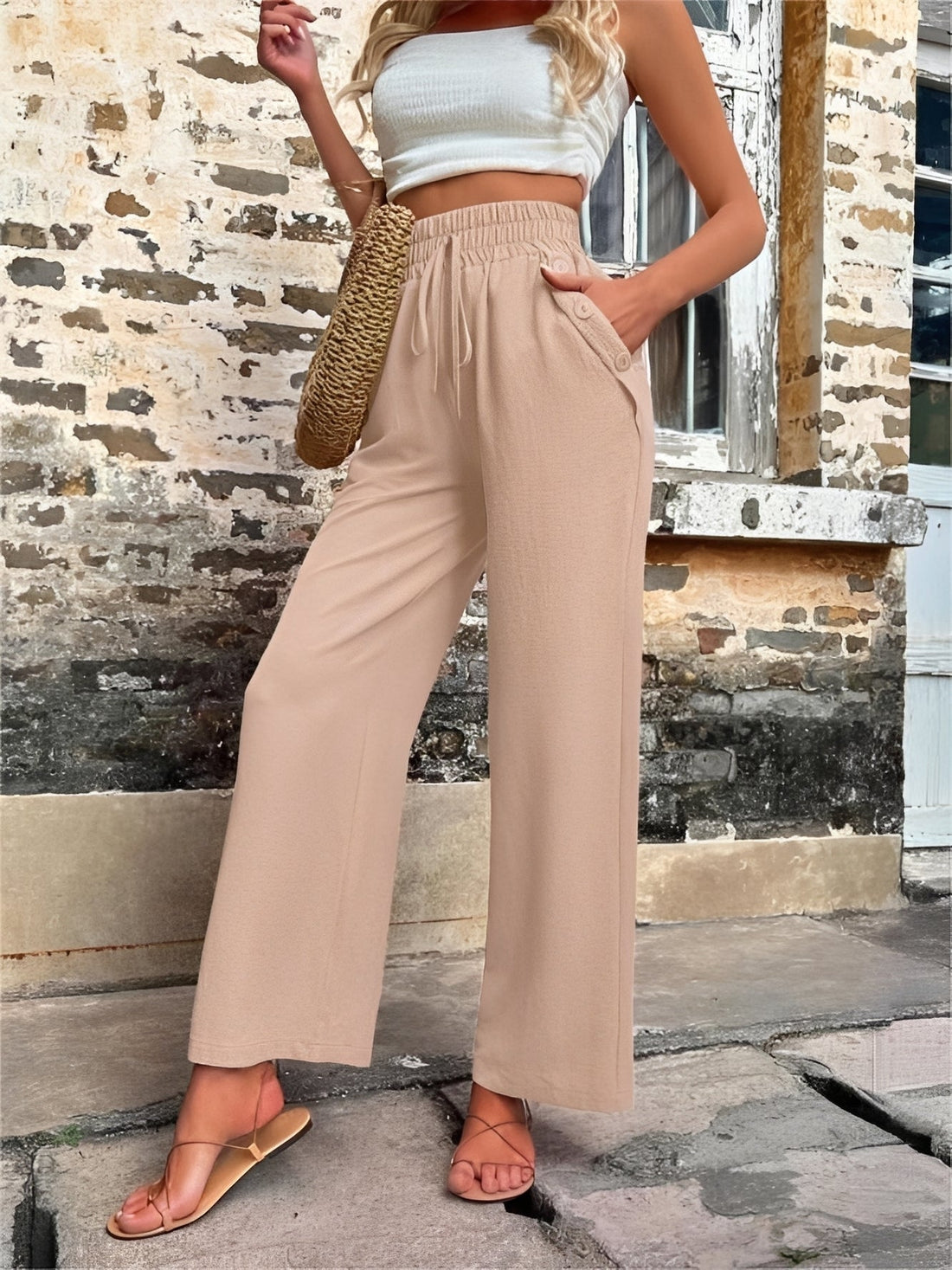 Allie - Pantalon large, chic et taille haute pour femmes