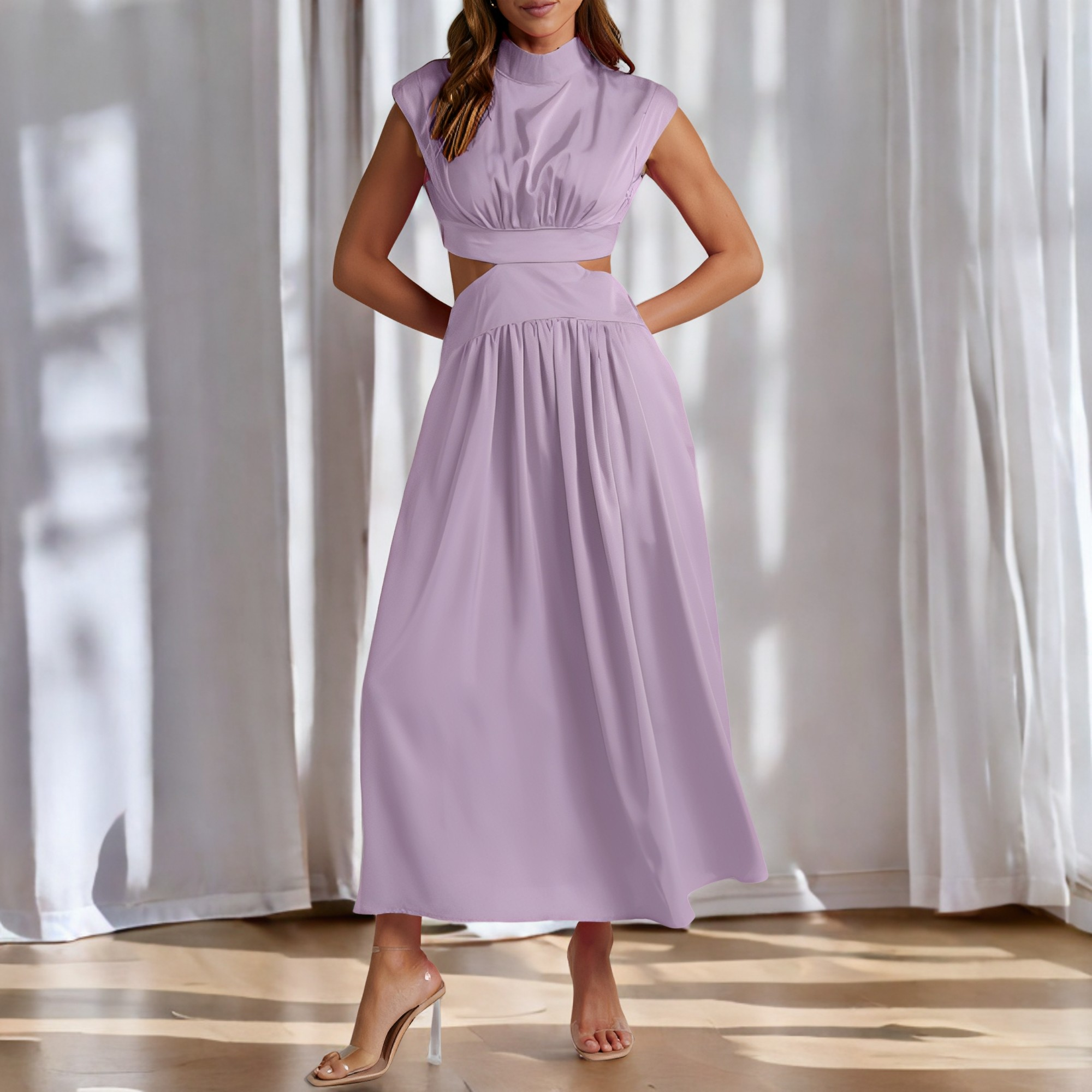 Christina - Robe maxi décontractée avec découpe à la taille pour femmes