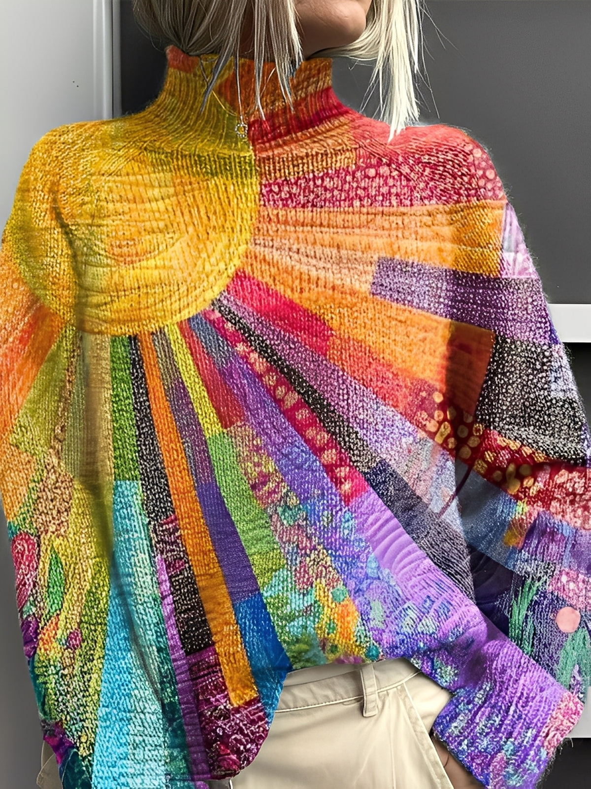 Giselle - Pull femme tendance au col roulé coloré