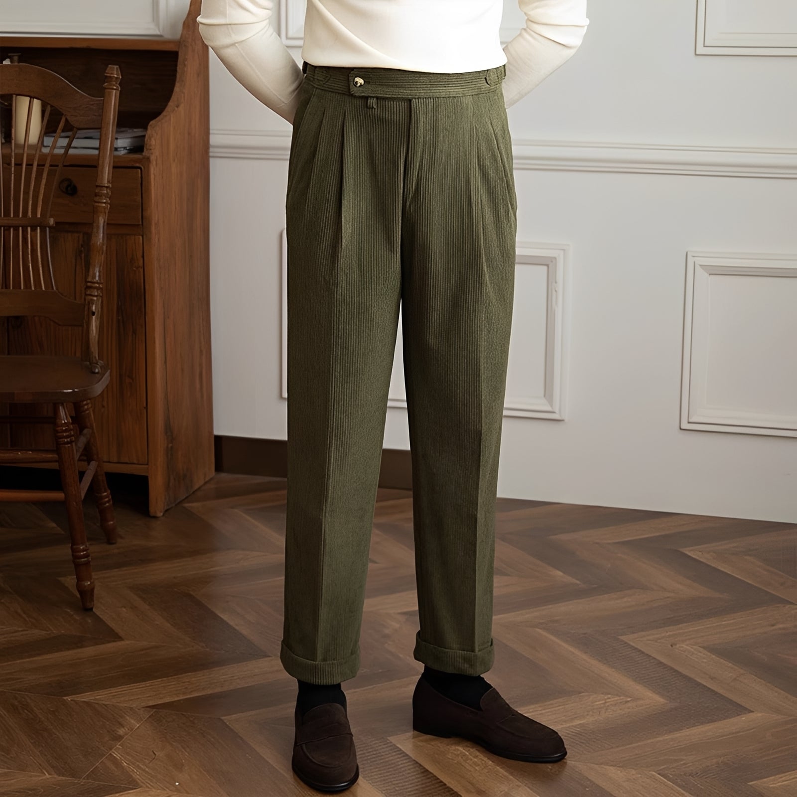 Rafael - Pantalon à Taille Haute en Velours Texturé