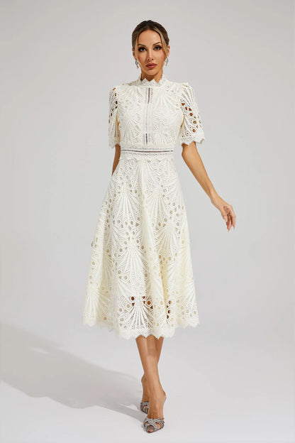 Pierre - Mid-length dress with lace and elegance