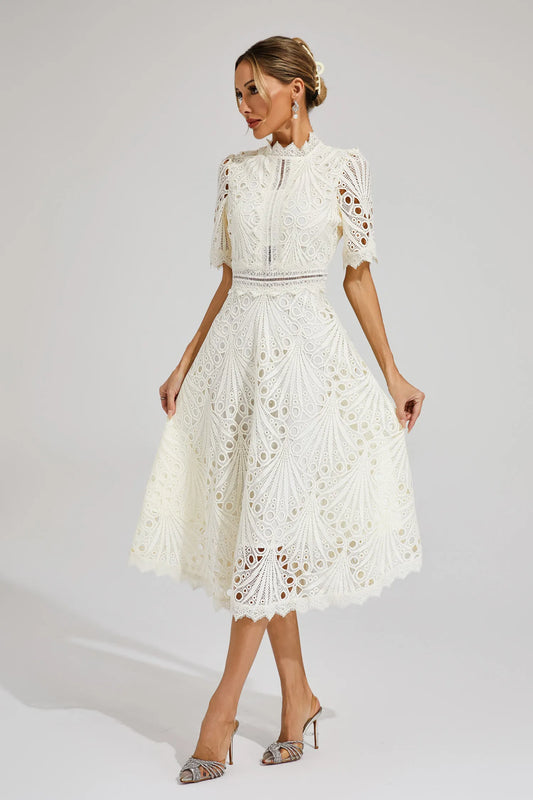 Pierre - Mid-length dress with lace and elegance