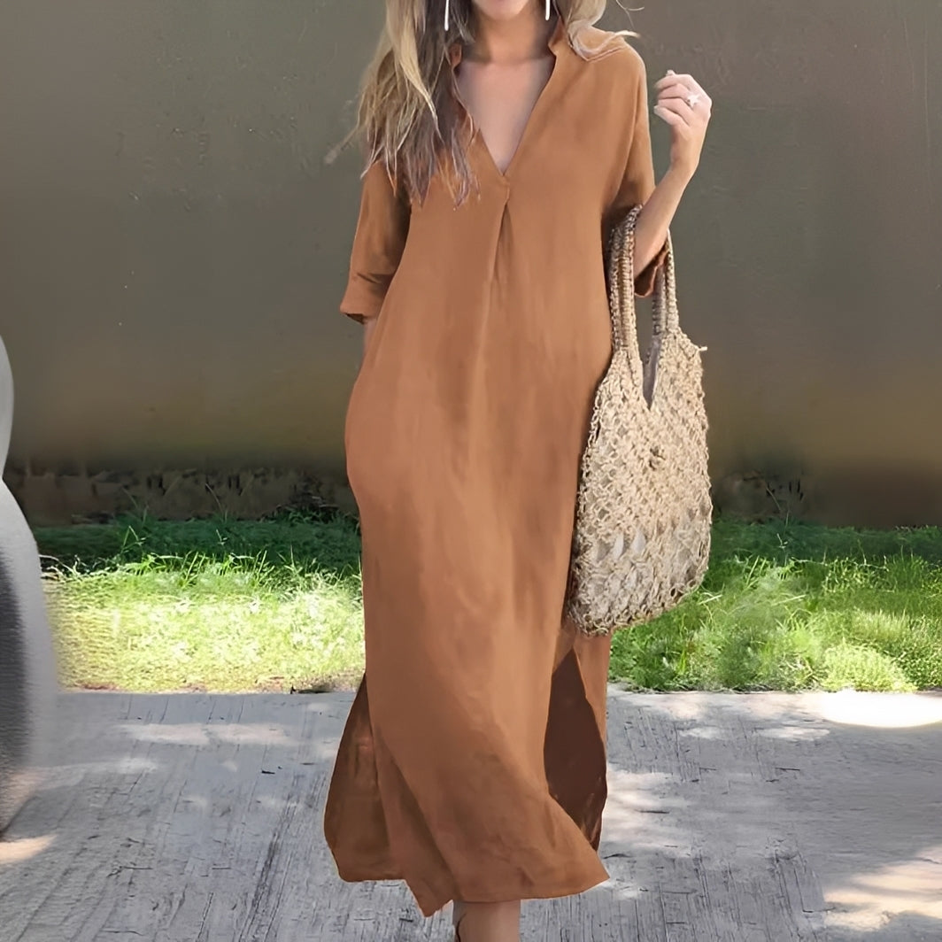 Lucie - Robe décontractée et ample avec col en V pour femmes