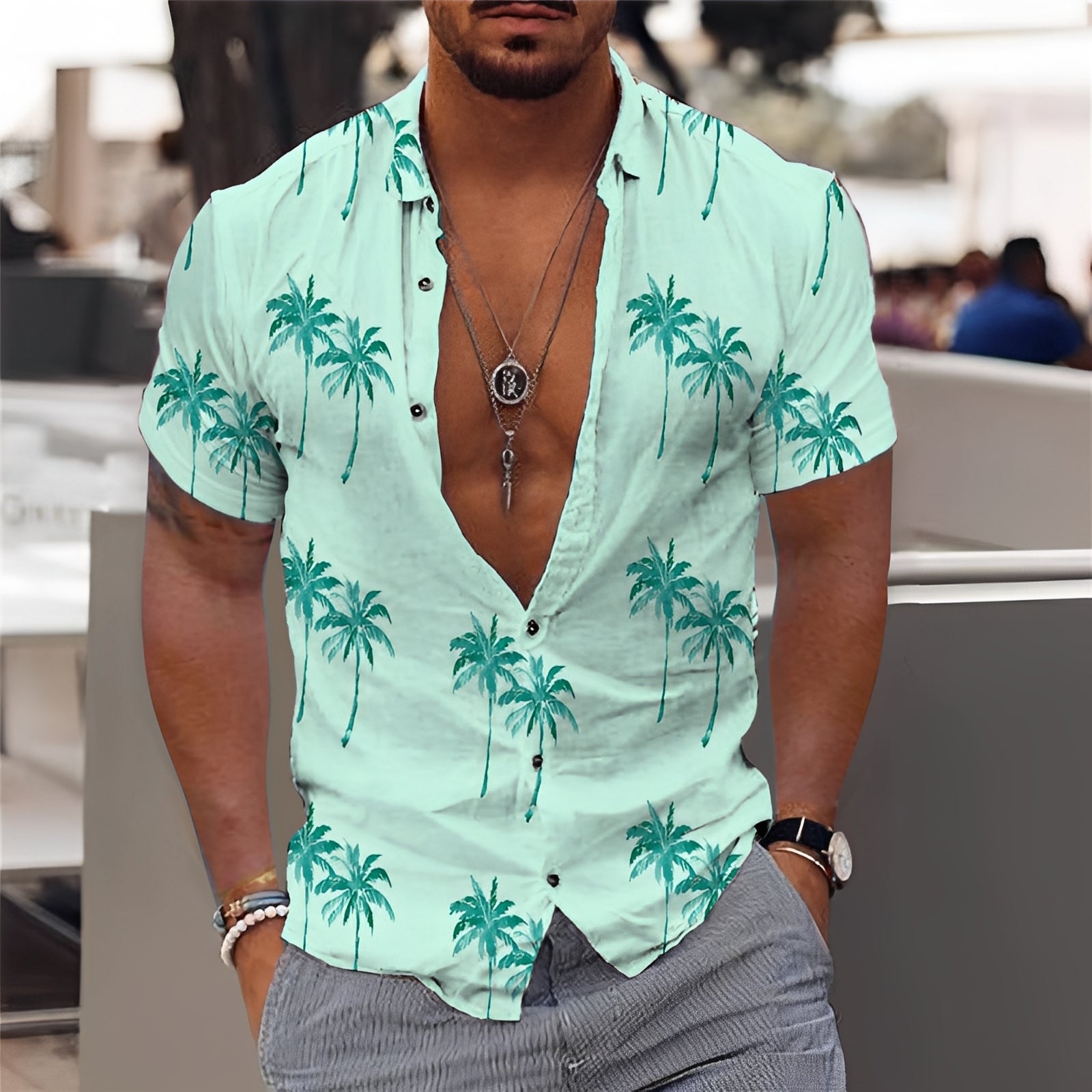 Hector - Chemise homme élégante à motif palmier