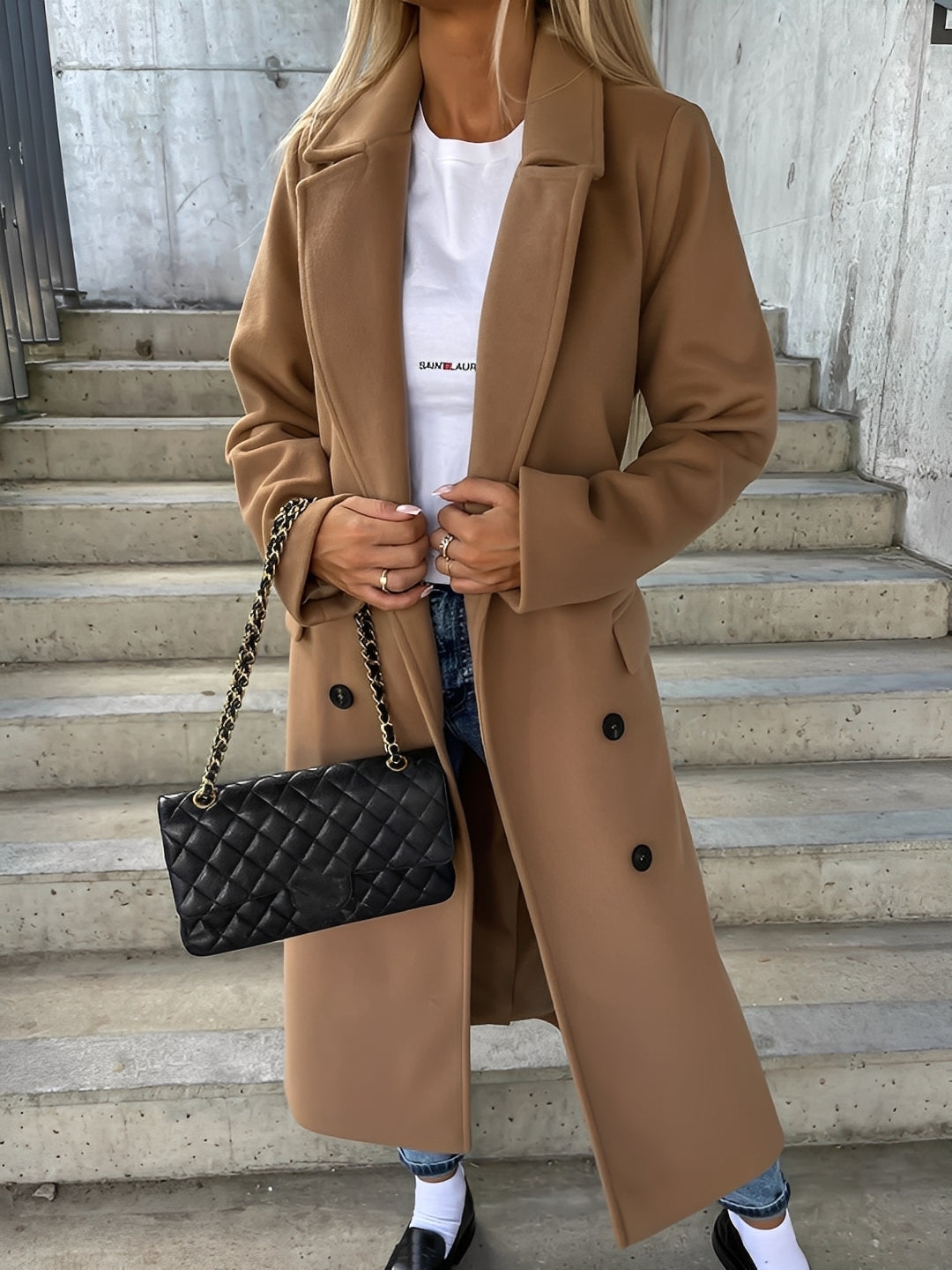 Evelyn - Manteau croisé chic avec long col pour femmes