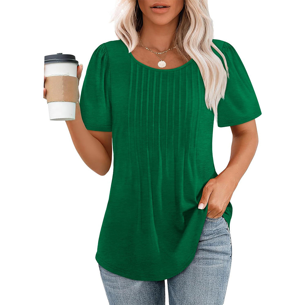 Patricia - Chemise plissée décontractée avec encolure ronde pour femmes